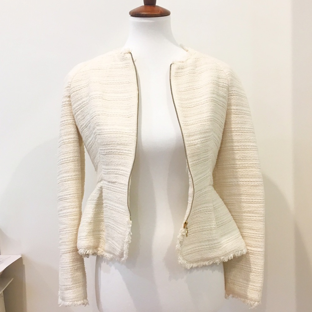 Zara boucle tweed metallic woven blazer